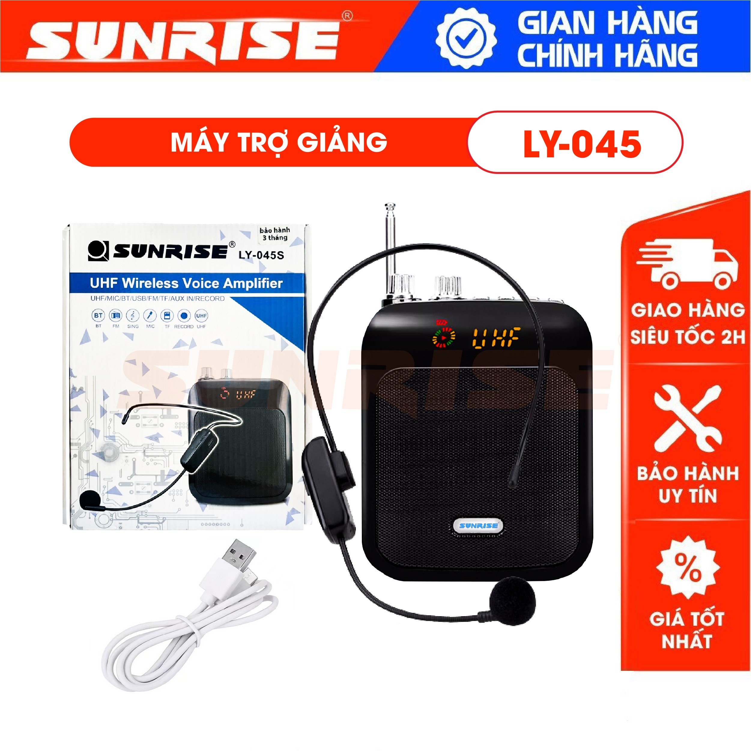 Máy trợ giảng không dây chính hãng sunrise LY-045 sóng UHF, Loa trợ giảng dành cho giáo viên, hướng dẫn viên…