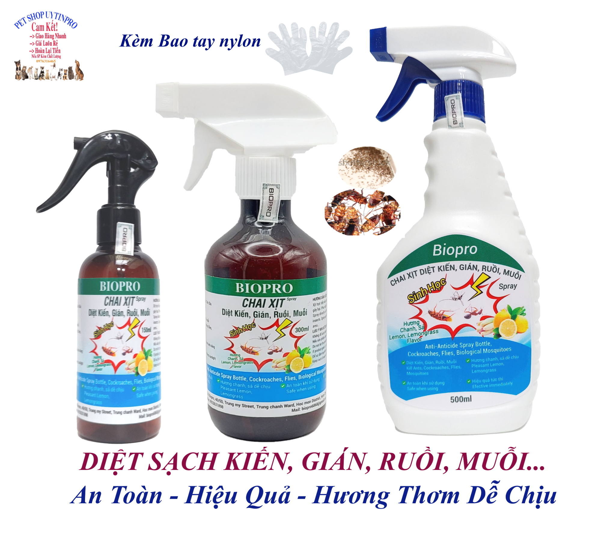  Chai xịt diệt kiến diệt gián ruồi muỗi Sinh học Biopro Diệt sạch côn trùng gây hại An toàn Hiệu quả Hương thơm dễ chịu Kèm bao tay nylon 