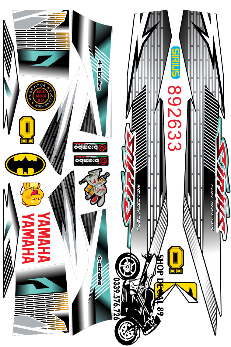 Tem Rời Sirius 110 & 50cc MS 892633 - Tem chế 3 lớp cao cấp - Dán xe sirius xăng cơ