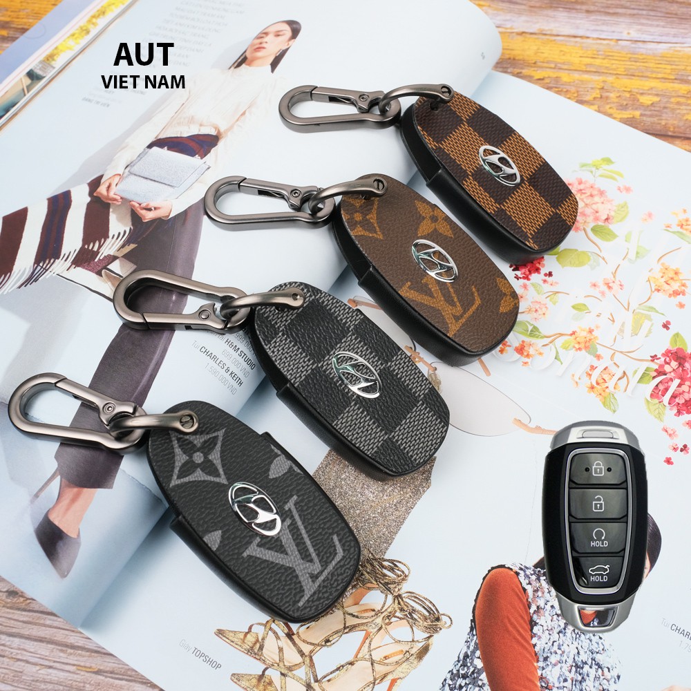 Bao da chìa khóa Hyundai 4 nút Accent da Canvas L.V handmade