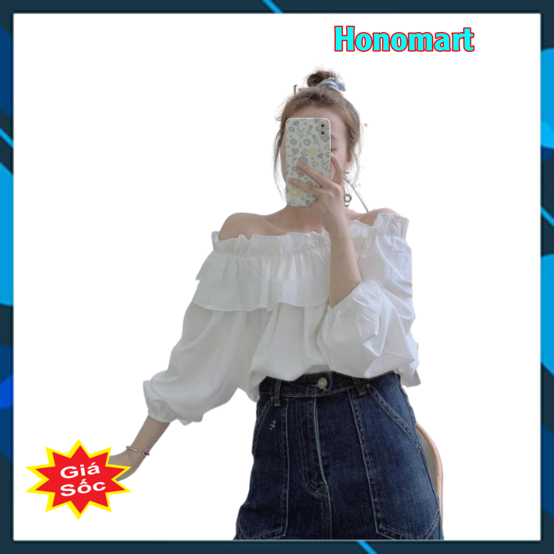 Áo sơm mi kiểu nữ trễ vai đẹp | áo kiểu nữ bigsize mềm mát đẹp phong cách hàn quốc honomart.
