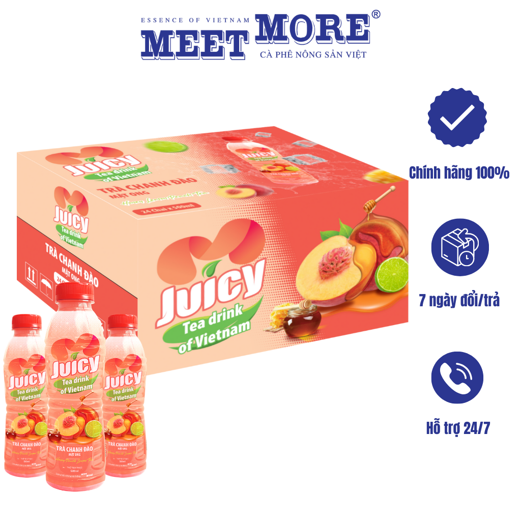 Thùng 24 chai trà chanh đào mật ong Meet More 500ml