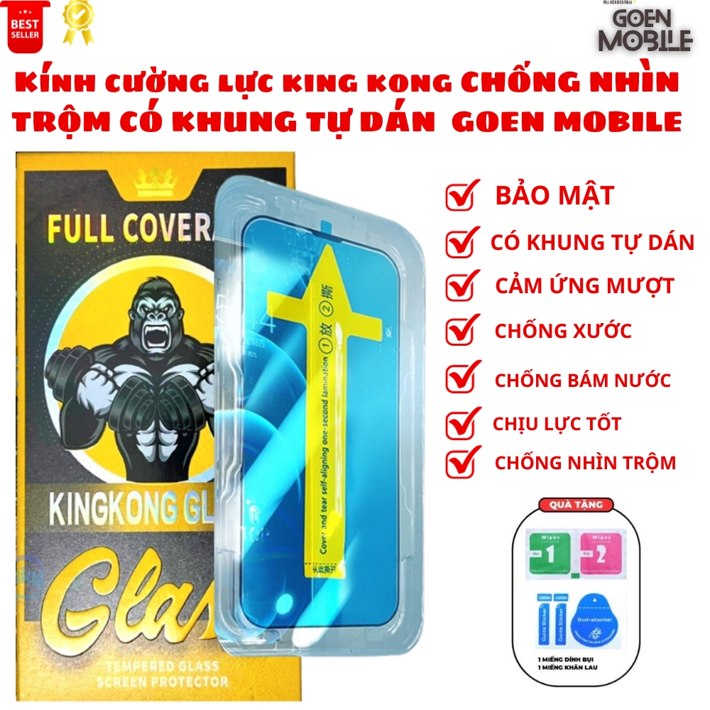 Kính cường lực,cường lực,chống nhìn trộm,có khung tự dán, độ cứng 9h cho iphone.goen mobile