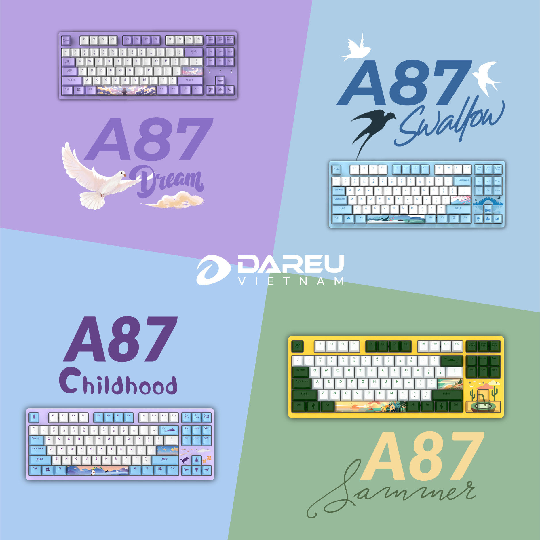 Bàn phím cơ DAREU A87 SUMMER/CHILDHOOD/DREAM/SWALLOW (PBT, CHERRY Brown/ Red switch)