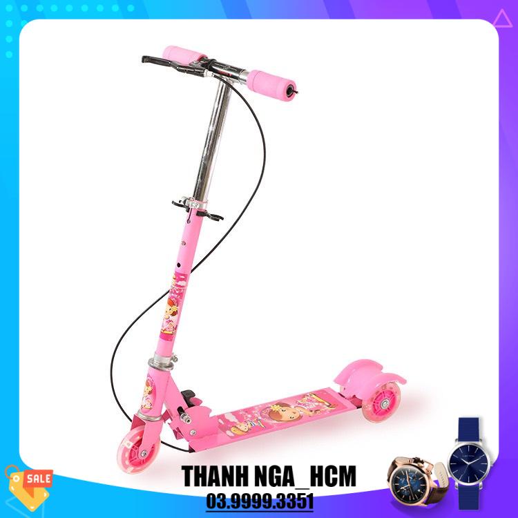 Xe trượt scooter 3 bánh có đèn phát sáng cho bé, xe scooter khung sắt chắc chắn , mẫu có thắng vchuông