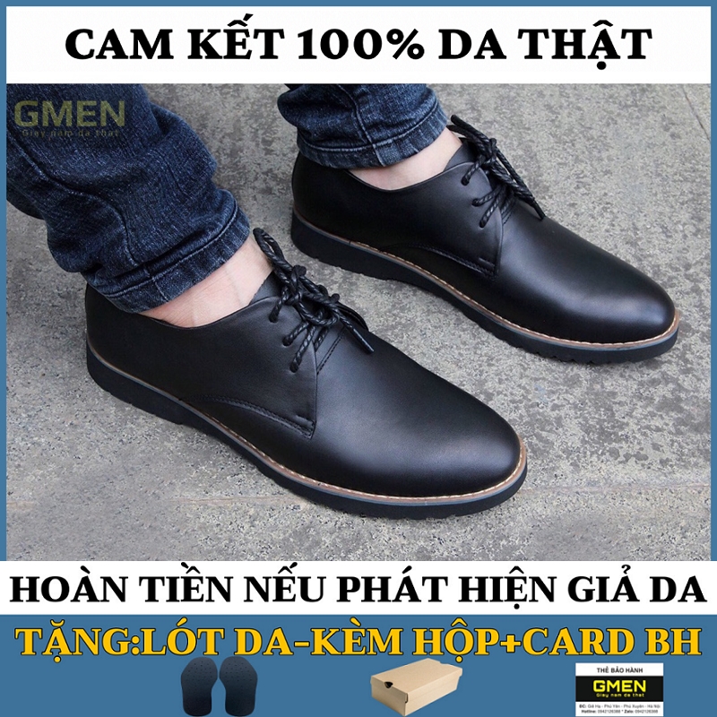 Giày da nam buộc dây chất liệu da bò nguyên tấm đế cao su bảo hành 1 năm TK0533