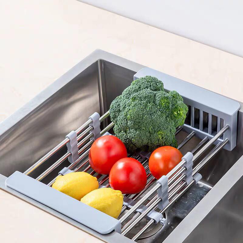Kệ co giãn đặt ngang bồn rửa chén - khay inox gác lên bồn rửa tiện lợi điều chỉnh được kích thước - kệ gác bồn rửa đựng hoa quả chén bát làm kho ráo tiện lợi