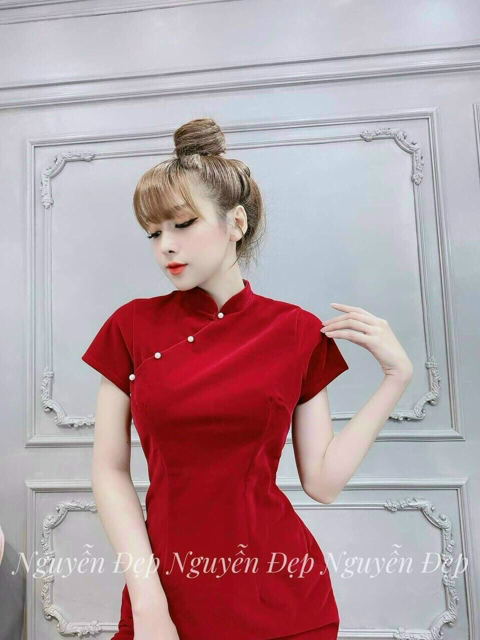 Áo dài cách tân cực đẹp ,sét đầm cách tân cúc bấm chéo siêu xinh tôn dáng du xuân 2022 siêu xinh ht