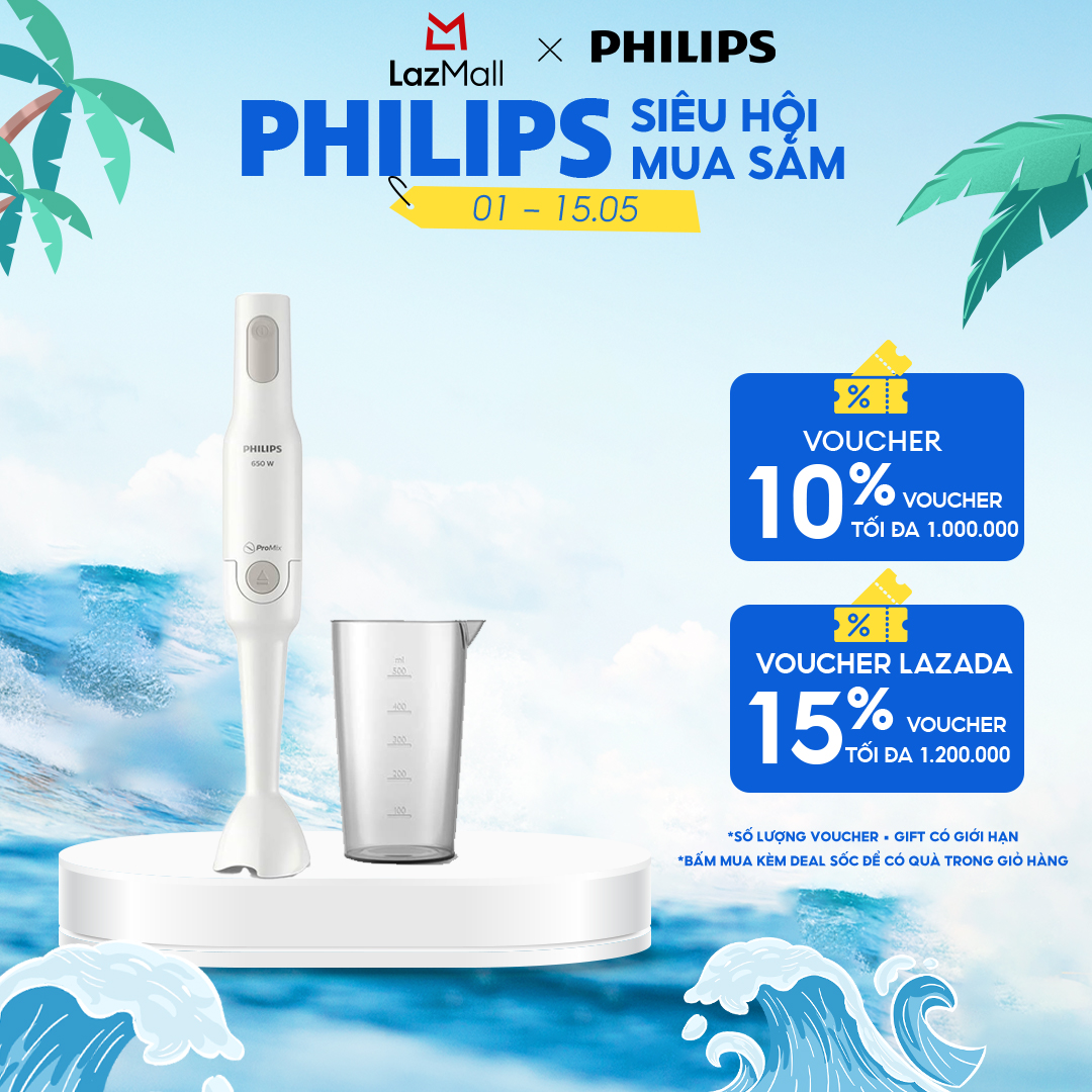 Máy Xay Sinh Tố Cầm Tay Philips Promix HR2531/00 (Trắng)-Hàng Phân Phối Chính Hãng