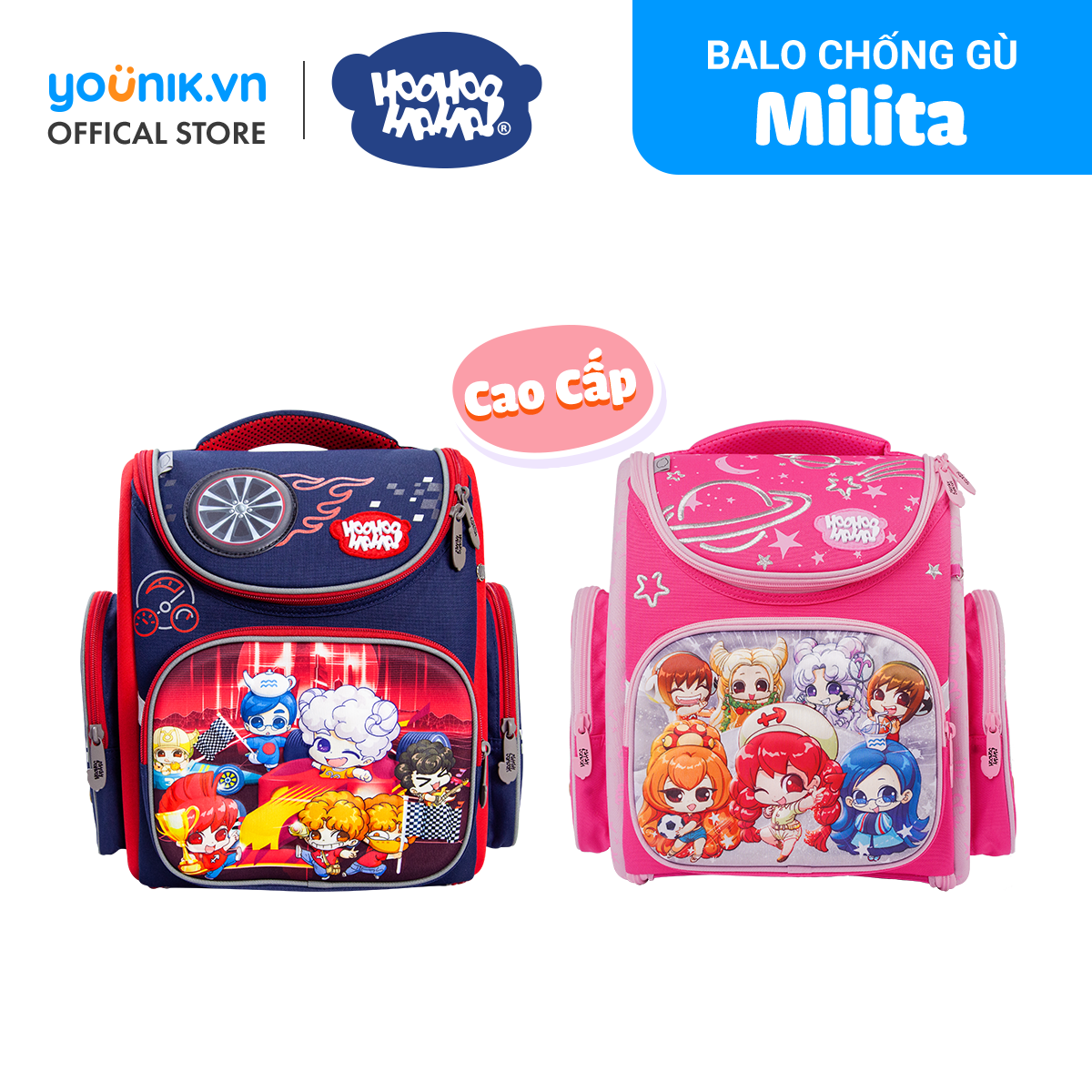Balo chống gù cao cấp chuẩn ergonomic châu âu lớp học mật ngữ milita - hoohoohaha