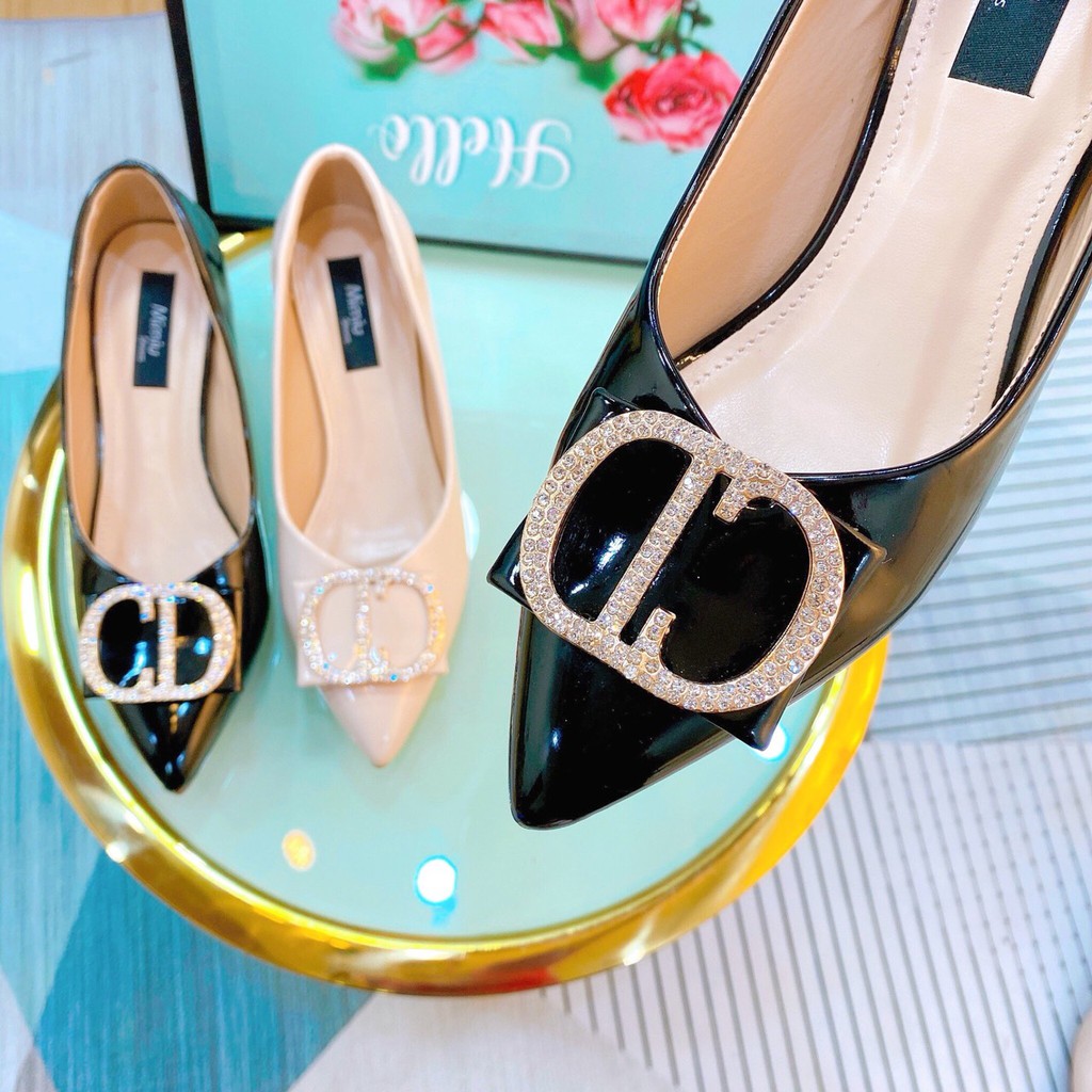 Giày Cao Gót Nữ Thời Trang, Giày Búp Bê Nữ Đẹp Mũi Nhọn Gót Vuông Cao 5P Form Chuẩn Màu Đen