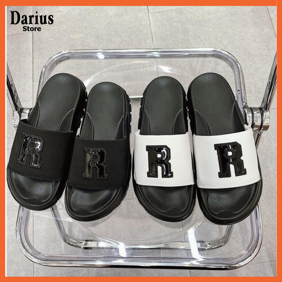 Dép quai ngang nam nữ đế cao chữ R cao cấp 2 màu full size đen và màu trắng dép lê slipper chữ siêu nhẹ