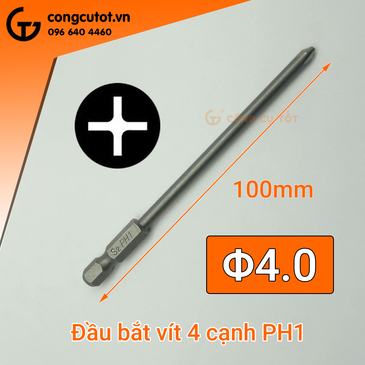 Đầu bắt vít 4 cạnh ph1 dài 100mm, 120mm