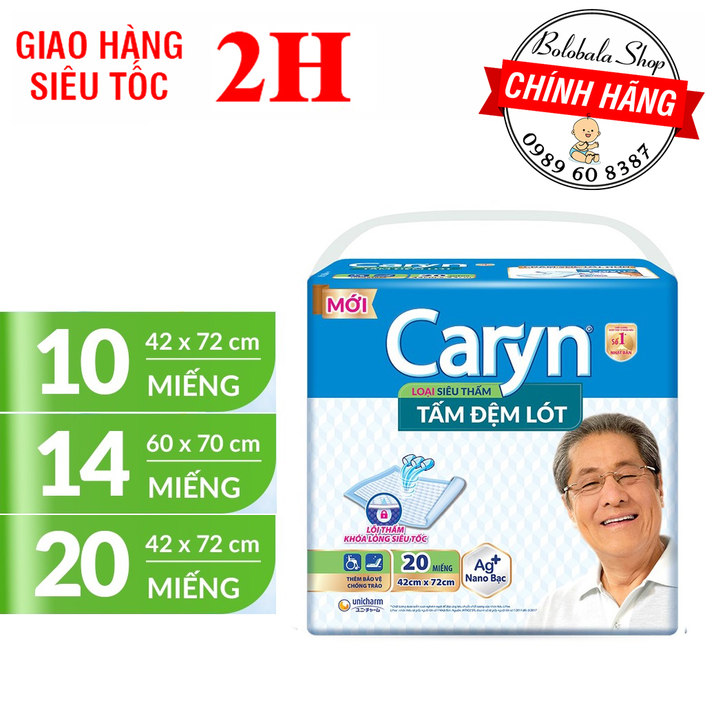 Tấm lót Caryn người già gói 20 miếng 42x72cm, 14 miếng 60x70cm, 20 miếng lót tiết kiệm