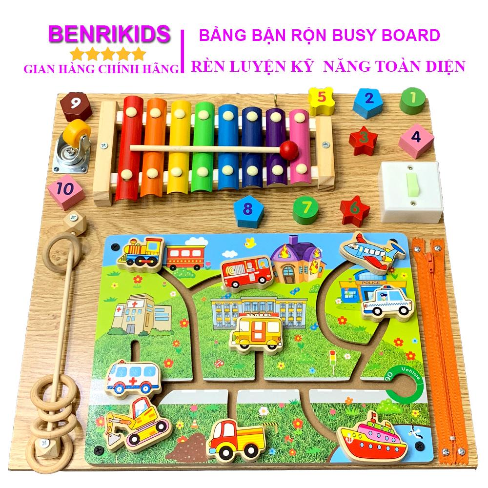 Đồ Chơi Montessori, Busy Board Bảng Bận Rộn Bằng Gỗ 40X40 CM BR05 Cho Bé Từ 1 Đến 5 Tuổi, Giúp Bé Rèn Luyện Tính Tự Lập
