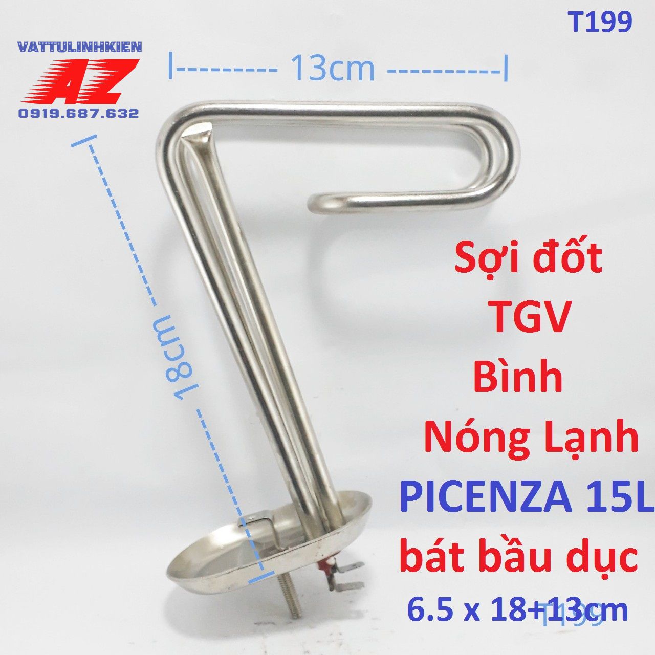 Ruôt đốt INOX bình nước nóng ARISTON, PICENZA loại 15L bát bầu dục lõm 6.5 x9cm