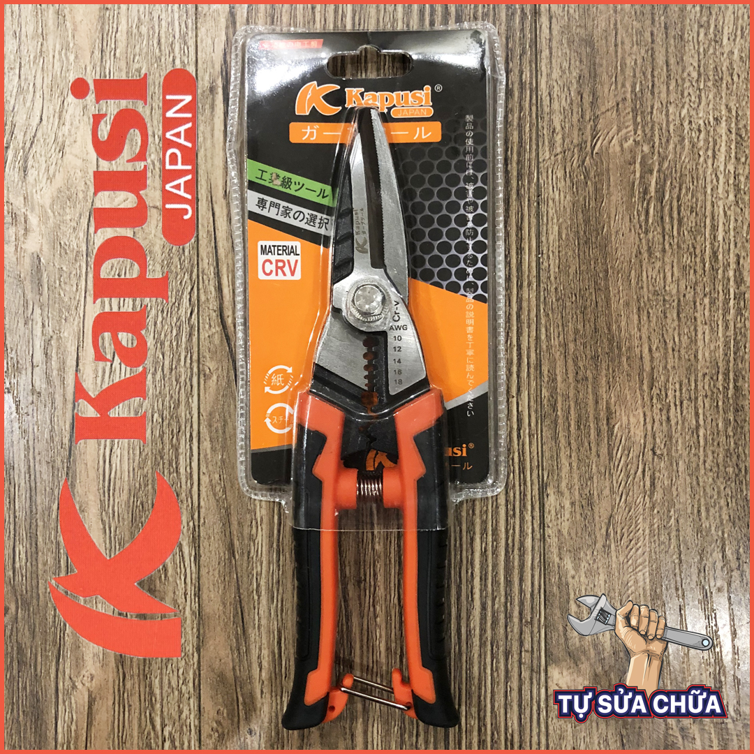 Kéo đa năng 3 trong 1 cắt cáp, tuốt dây điện, bấm đầu cos nhọn Kapusi K-9170