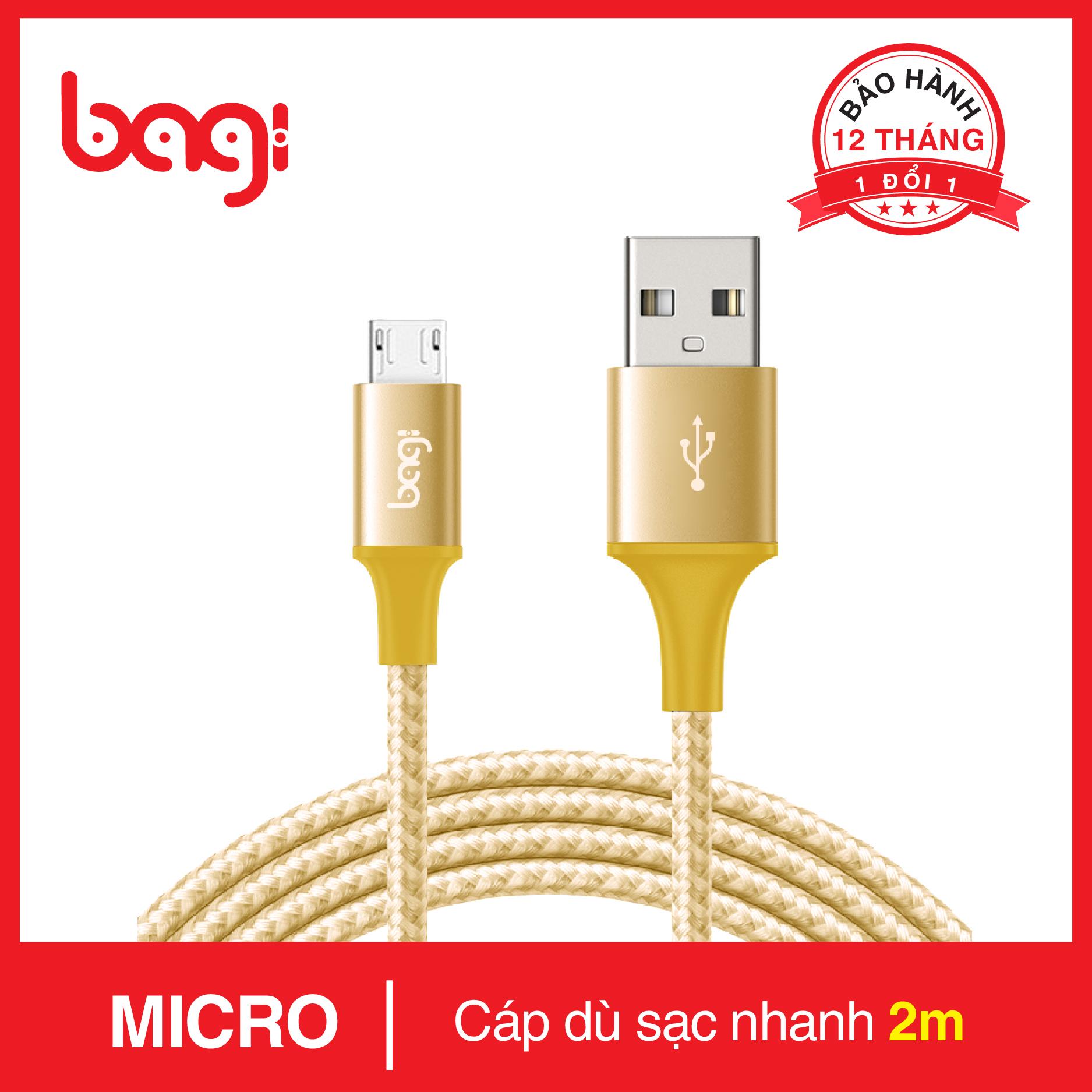 Cáp dù sạc nhanh Mciro USB Bagi dài 2m MS200 dây bện dù siêu bền đu xà kéo xe bất chấp