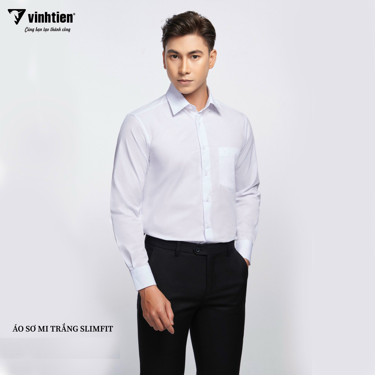 Áo Sơ Mi Nam Dài Tay Slimfit Vĩnh Tiến AD360 Trắng