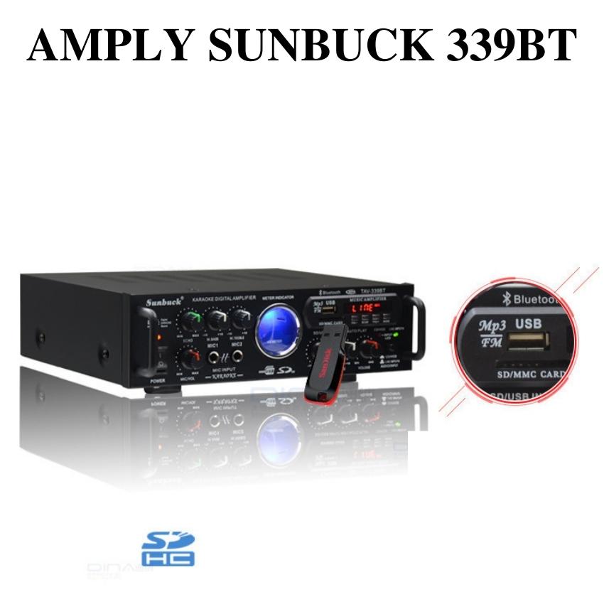 Amply karaoke Bluetooth SUNBUCK 339BT 220V/12V đánh siêu đỉnh, công suất cực lớn, kết nối bluetooth, âm thanh siêu đỉnh. Giá cực rẻ, bảo hành 12 tháng toàn quốc