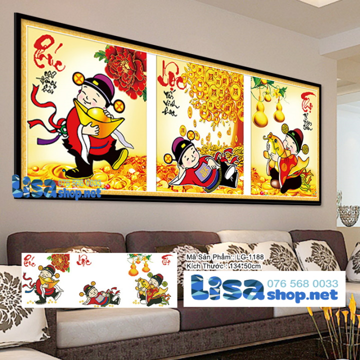 Tranh đính đá phúc lộc thọ 134x50cm chưa đính lg1188 vs112