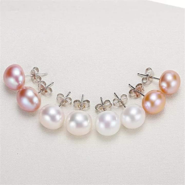 Bông tai nụ bạc thật ngọc trai nuôi 8ly