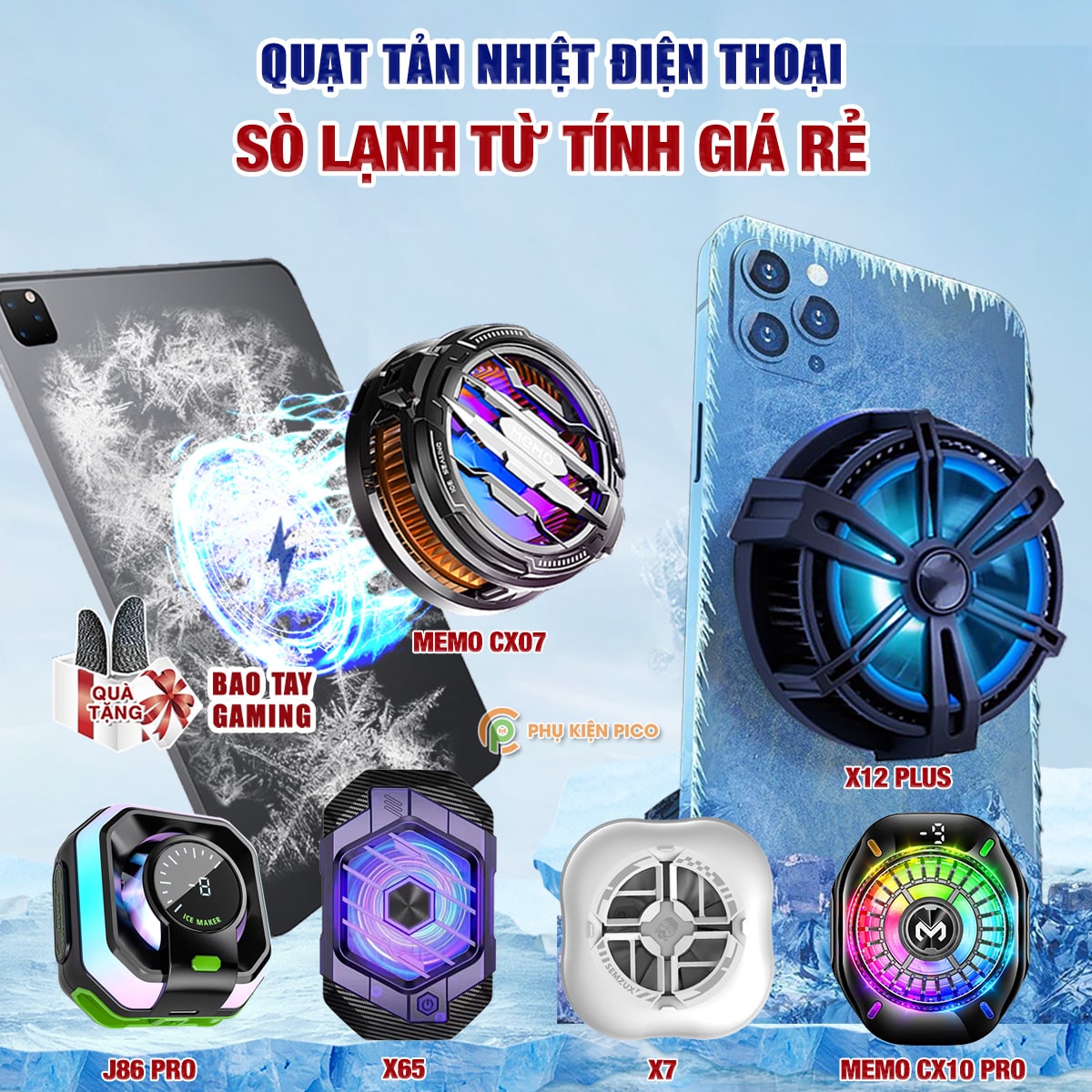Quạt tản nhiệt điện thoại sò lạnh từ tính giá rẻ Memo CX07 / CX10 Pro / CX15 Pro / X12 Plus / X65 / 