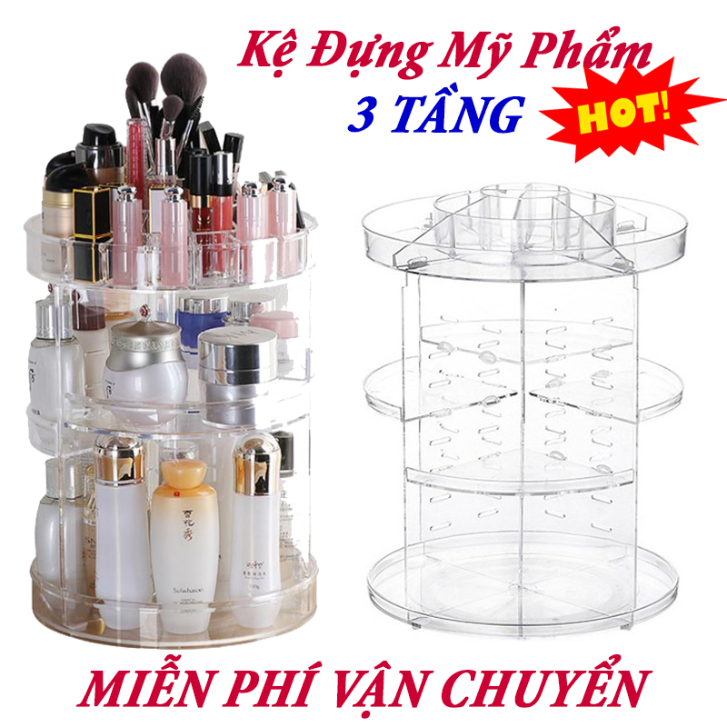 Kệ Đựng Đồ Mỹ Phẩm 3 Tầng Xoay 360 Độ - Kệ Đựng Đồ Trang Điểm Cao Cấp - Thiết Kế Hiện Đại - Nhỏ Gọn Tiện Dụng - Có Thể Tháo Rời - Dễ Dàng Vệ Sinh - Siêu Bền - Bảo Hành 6 Tháng Bởi SD SHOP