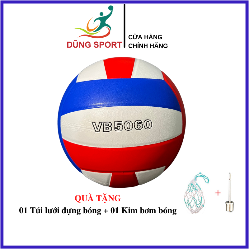 Bóng Chuyền Thăng Long VB 5060 chính hãng da PVC tiêu chuẩn thi đấu, tặng túi lưới đựng bóng và kim bơm bóng