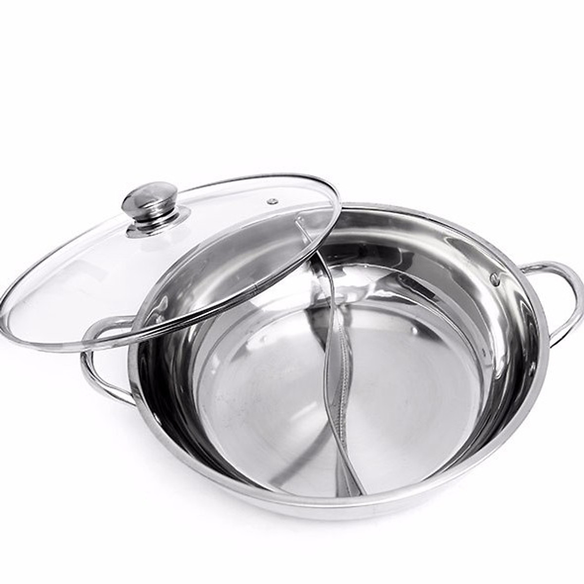Nồi lẩu kích thước 28cm có 2 ngăn tiện lợi tặng kèm 2 miếng lót nồi rửa bát silicol