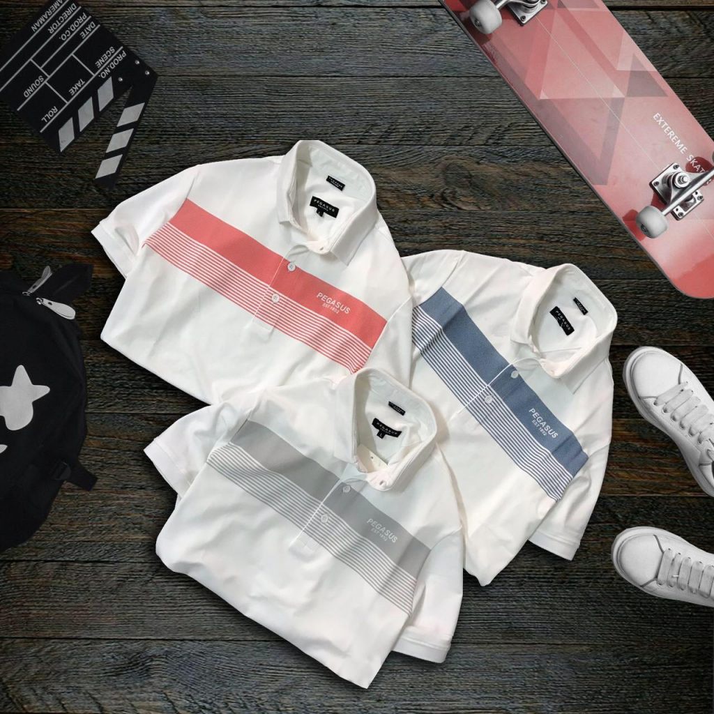 Áo phông polo nam cổ trụ đẹp vải cotton phối màu kẻ sọc lịch lãm