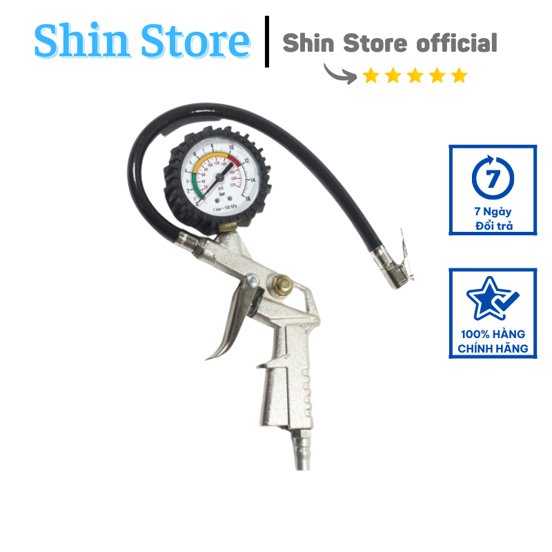Đầu bơm xe hơi-xe máy có đồng hồ đo áp -shinstore