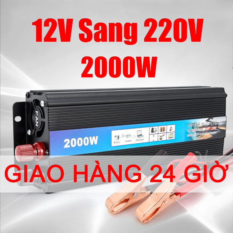 (hàng giao ngay)2000W bộ chuyển đổi điện 12v sang 220v bộ chuyển đổi nguồn 12v sang 220v bộ kích 12v