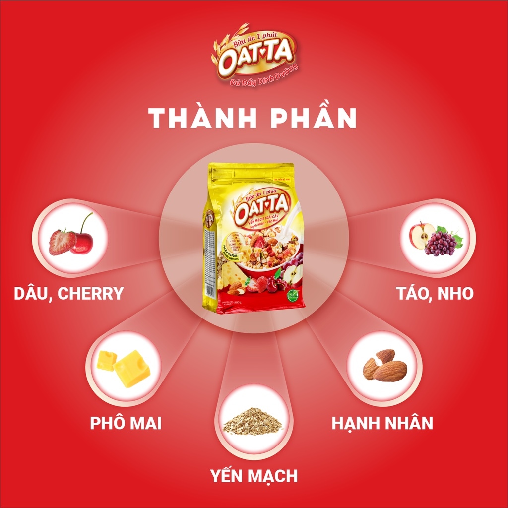 [nóng] Ngũ cốc Yến mạch trái cây Hạnh nhân - Phô mai OATTA túi 800g