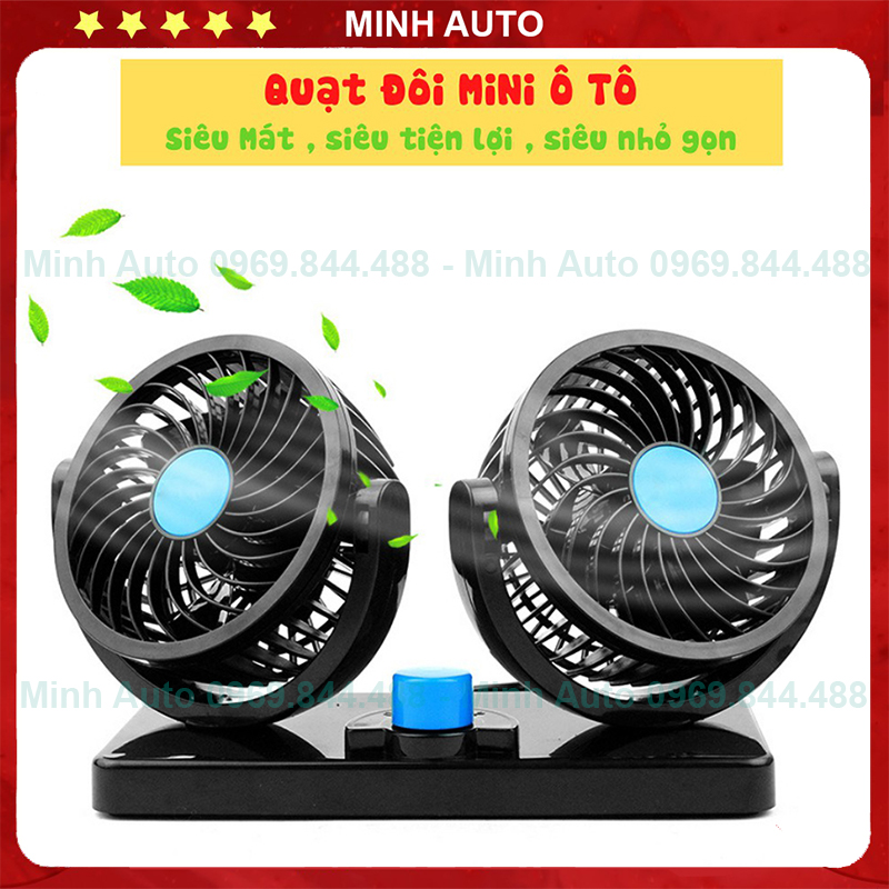 Quạt Xe Ô Tô 🚗Xe 4,7 Chỗ🚗 Quạt Đôi Mini 12V Xoay 360 độ, Cắm Tẩu Sạc Hoặc USB, Tiện Ích, Cao Cấp