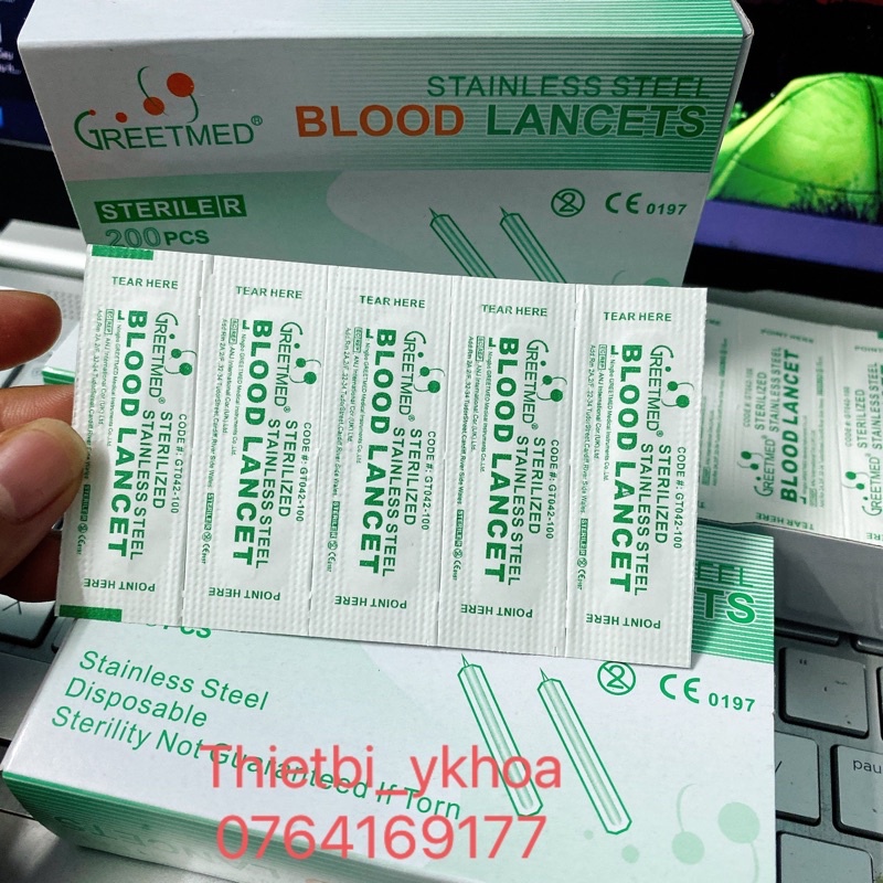 Kim lấy mụn - Kim chích máu Blood Lancet Hộp 200 cây - Kim Chích Lễ Mụn Greetmed -Kim chích mụn Lancets