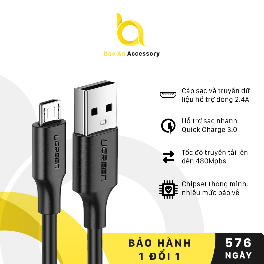 Cáp sạc và truyền dữ liệu micro usb 2.4a ugreen us289 - hàng chính hãng