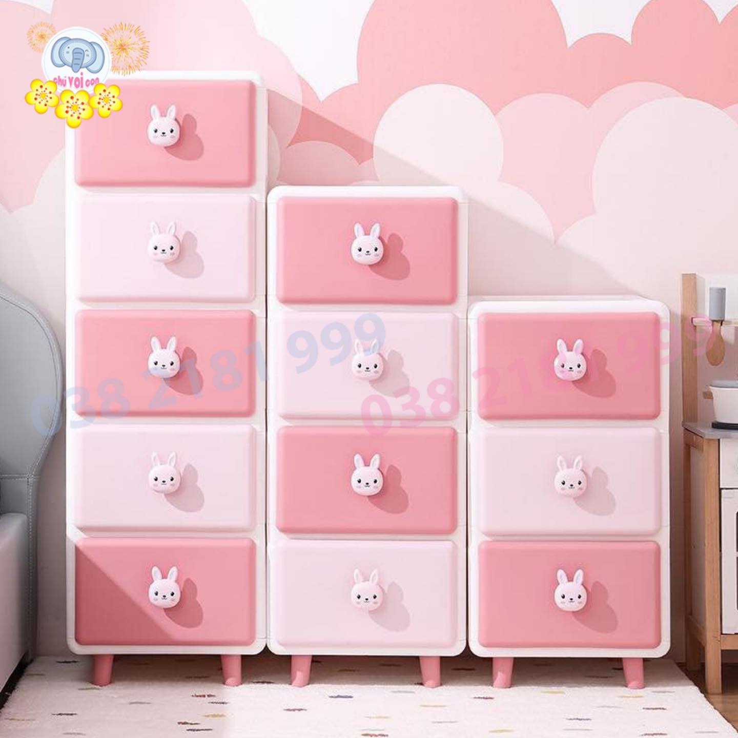 Tủ Nhựa Kéo MONMON Thỏ Hồng Giúp Mẹ Sắp Xếp Các Đồ Dùng Gòn Gàng