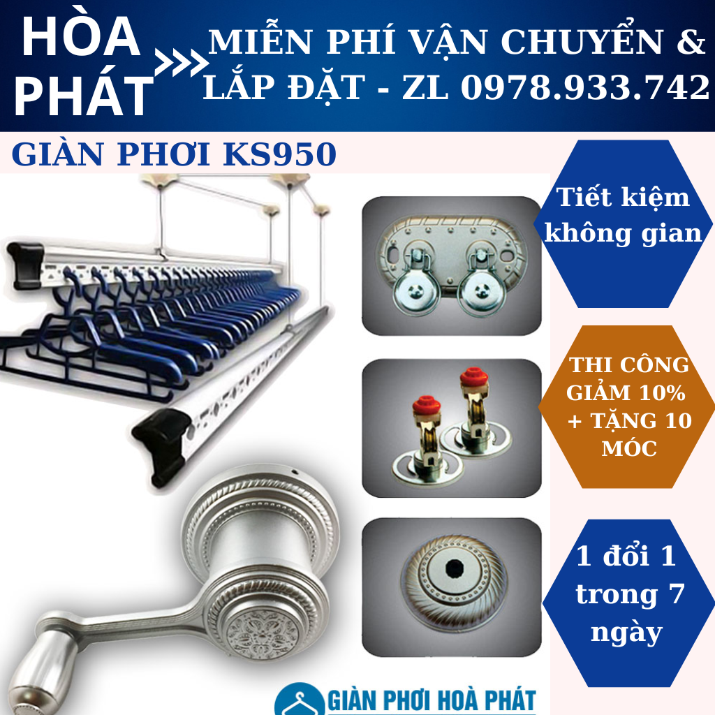 ( Ks950) Giàn phơi thông minh KS 950 hòa phát treo trần, bền đẹp bảo hành 5 năm