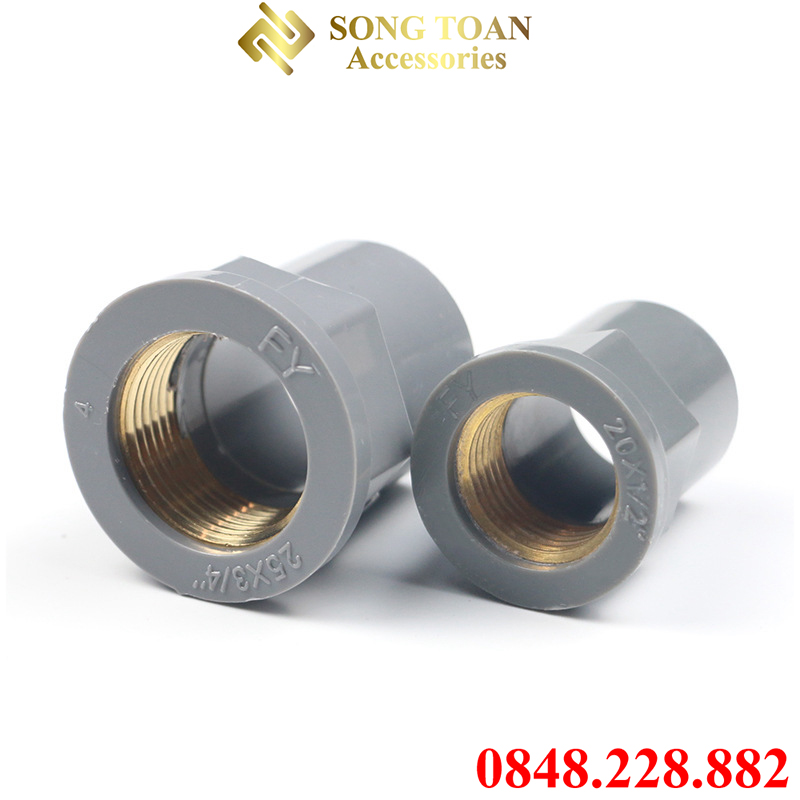 [NỐI NHỰA PVC] Ren trong BSP hệ G bằng đồng, kết nối cho ống nhựa PVC trơn dán - Chất liệu nhựa nguyên sinh