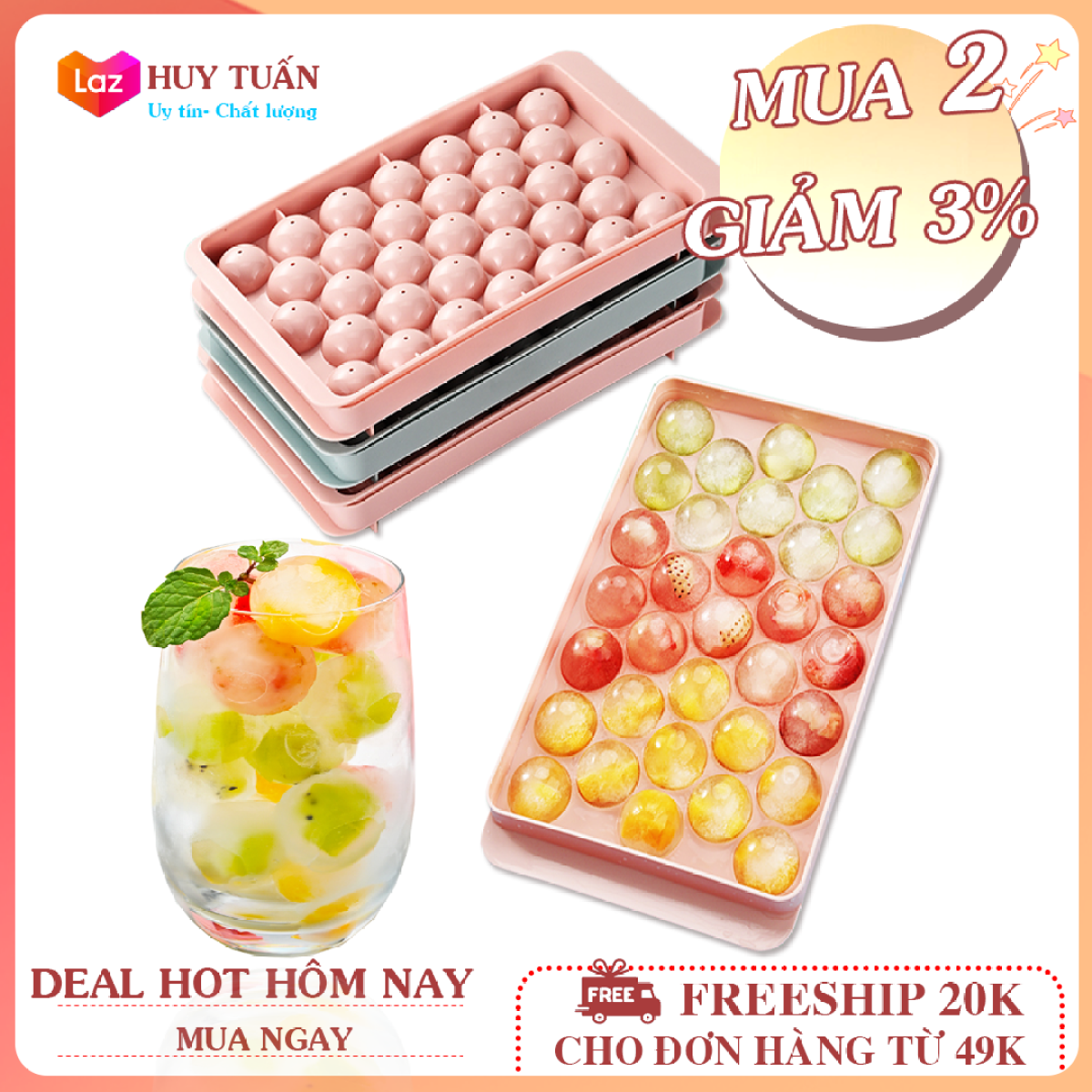 Khay đá tròn 33 ô, Khay đá 96 ô Khuôn làm thạch rau câu, Khay làm đá viên tủ lạnh, Khuôn đá nhựa, , Huy Tuấn