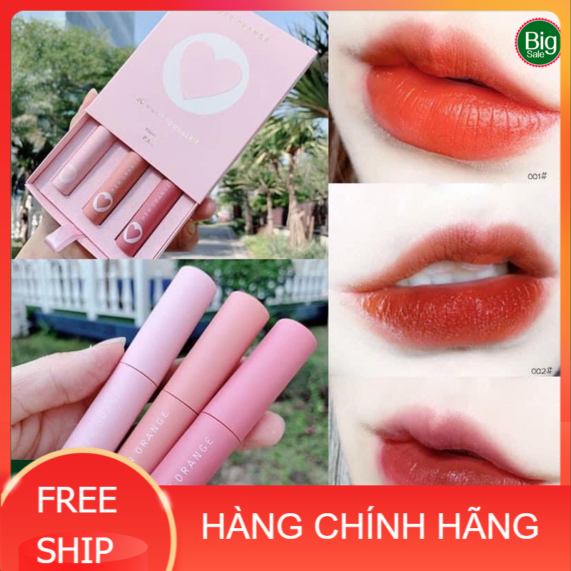 Set 3 cây son herorange trái tim, mẫu mới, hộp đựng sang trọng - son herorange kem siêu lì, set son 3 cây herorange trái tim 3c x-slim lip gloss kit, hoa việt shop a36