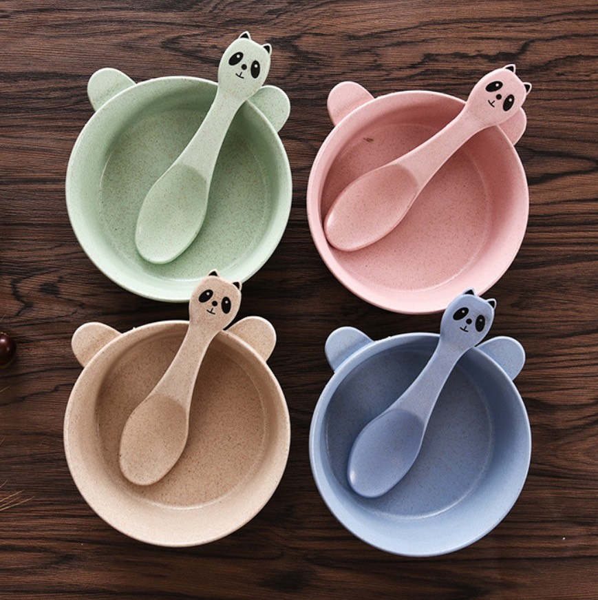 Bộ bát ăn dặm Wheat Straw Bowl hình thú kèm muỗng lúa mạch chống dính cho bé