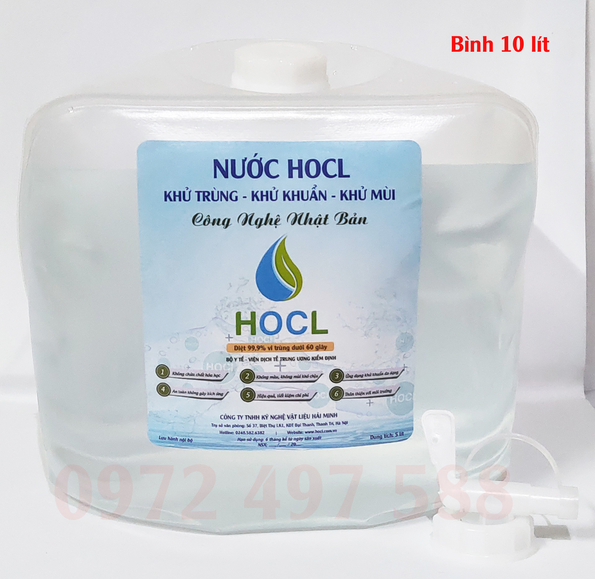 Nước khử trùng sát khuẩn hocl - combo túi 10 lít có vòi tặng kèm 1 chai xịt hocl 100ml