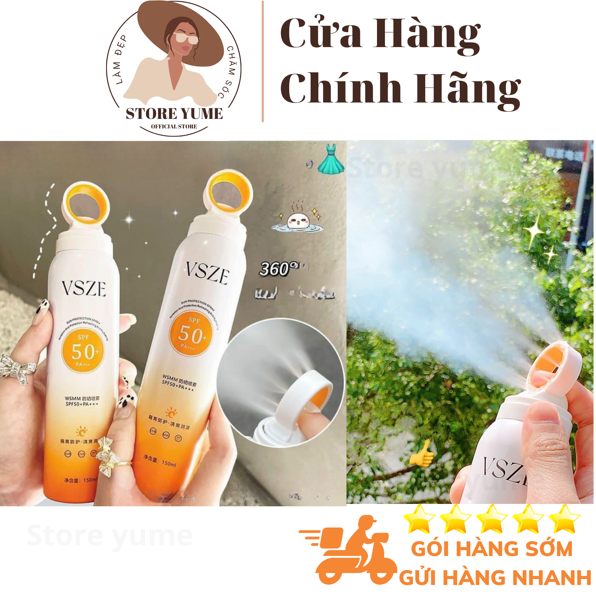 Xịt chống nắng VSZE SPF 50+ PA+++ giữ làn da trắng sáng - Xịt chống nắng nội địa trung siêu HOT 150ml