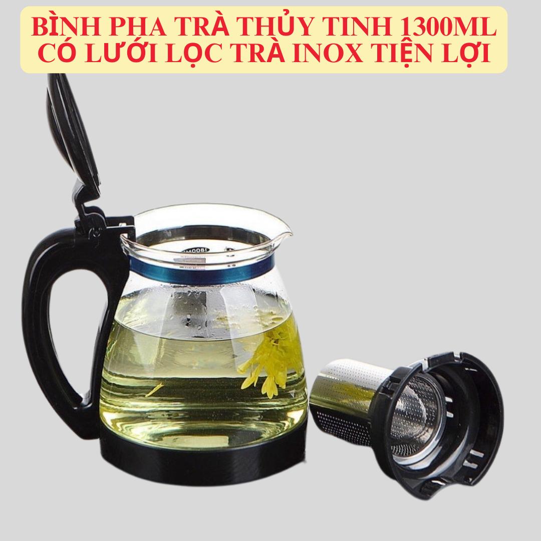 Bình pha trà thủy tinh 1500ml có lưới lọc trà inox tiện lợi