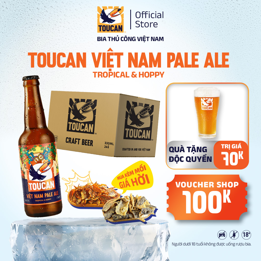 Bia Thủ Công Toucan Việt Nam Pale Ale - 5 Loại Hoa Bia Bỉ & Đức Hương Nhiệt Đới Thùng 24 chai 330ml