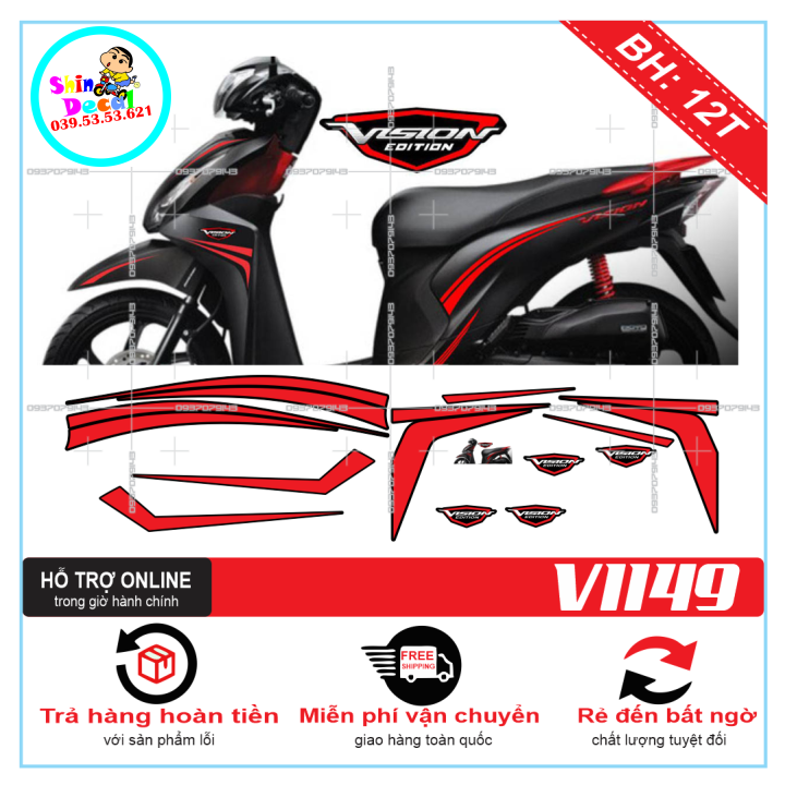 Tem xe vision 2014, tem rời xe vision 2014 2016 đỏ đen nhám