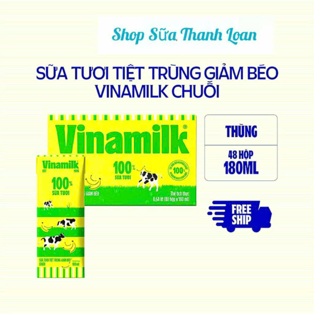 Thùng 48 Hộp Sữa tươi tiệt trùng Vinamilk 100% Chuối 180ml.