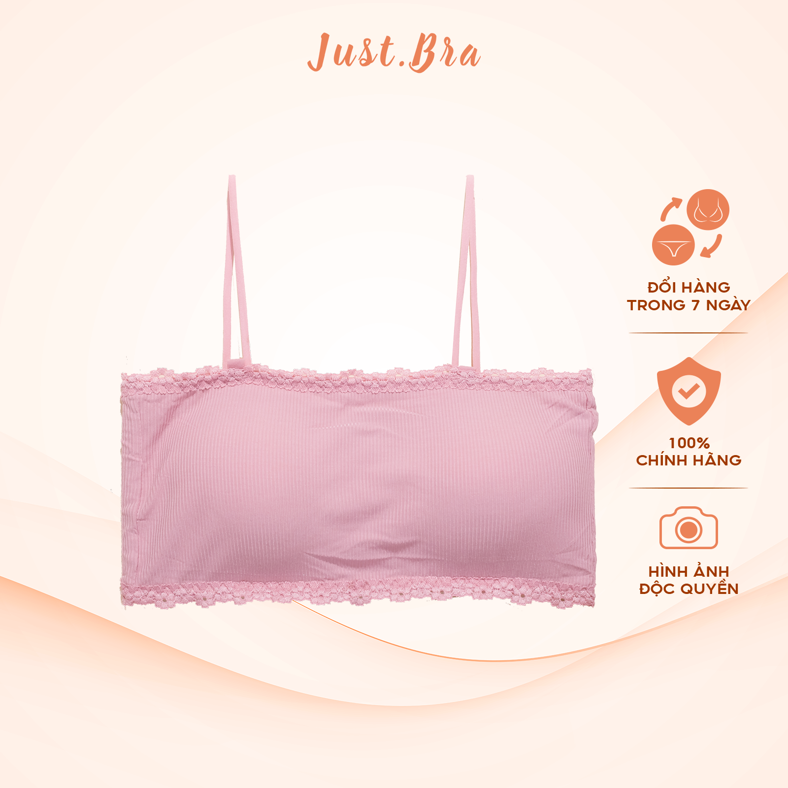 Áo quây ngực Just Bra, áo 2 dây thun gân sẵn mút rời mỏng nhẹ AB129A